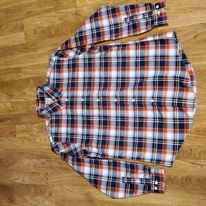 Brooks Brothers Regent Plaid Cotton Twill Original Polo Shirt Navy Orange Size L